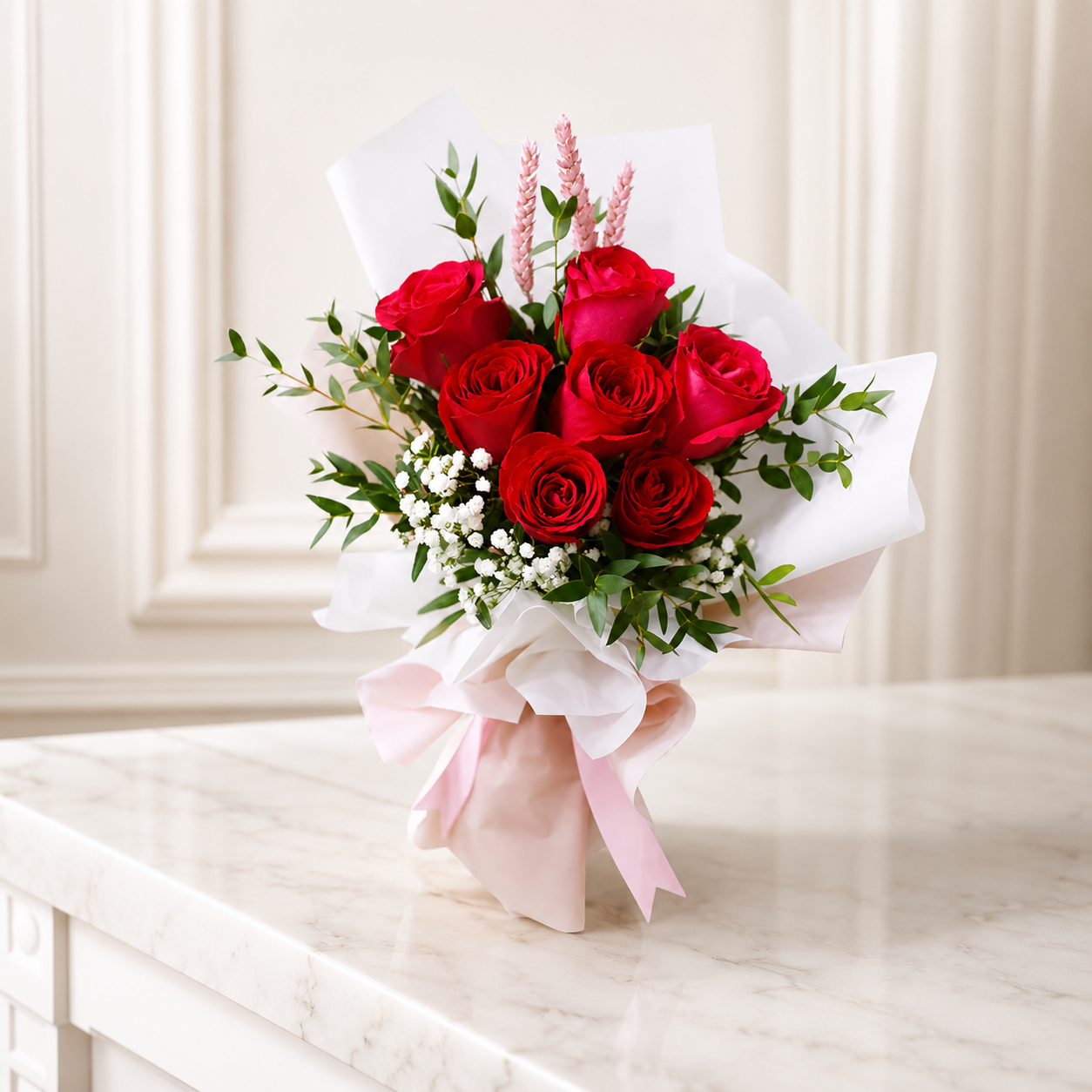 7 Hot Pink Roses for My Heart