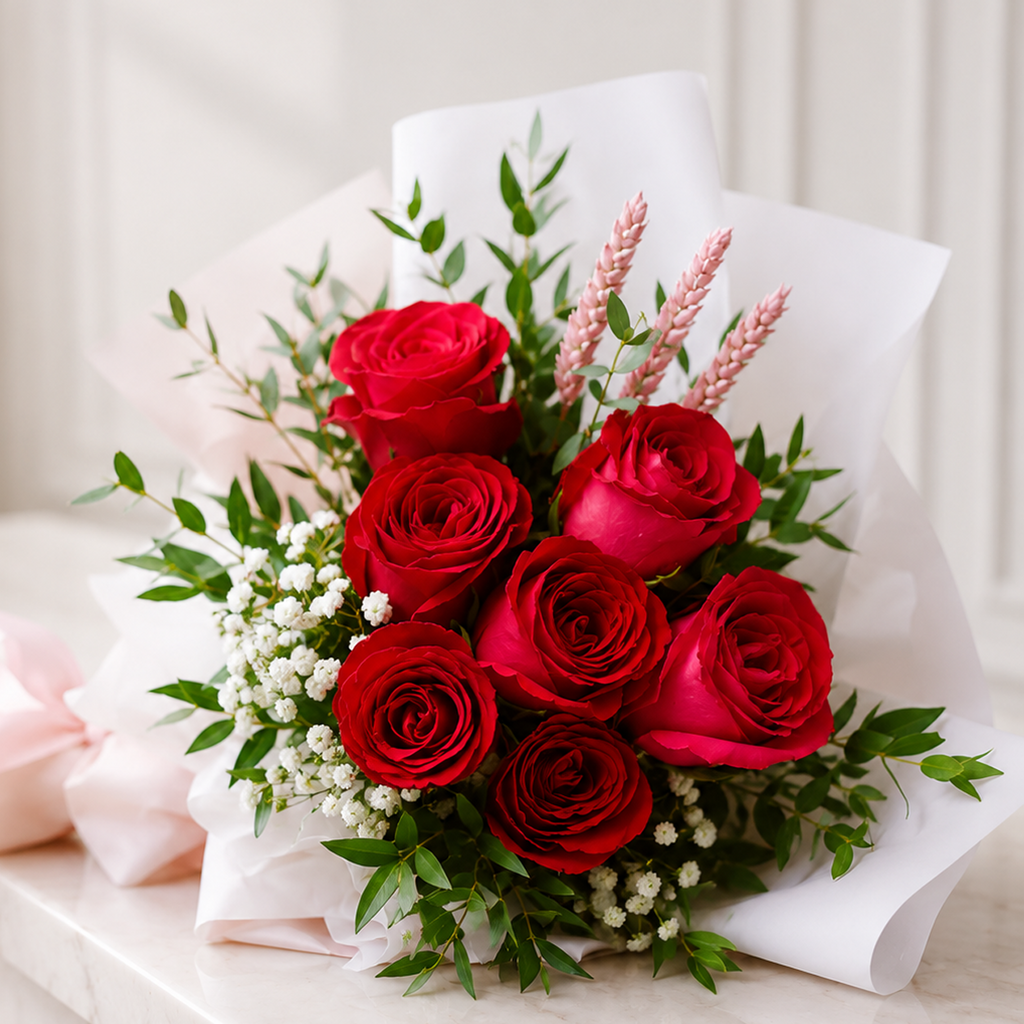 7 Hot Pink Roses for My Heart