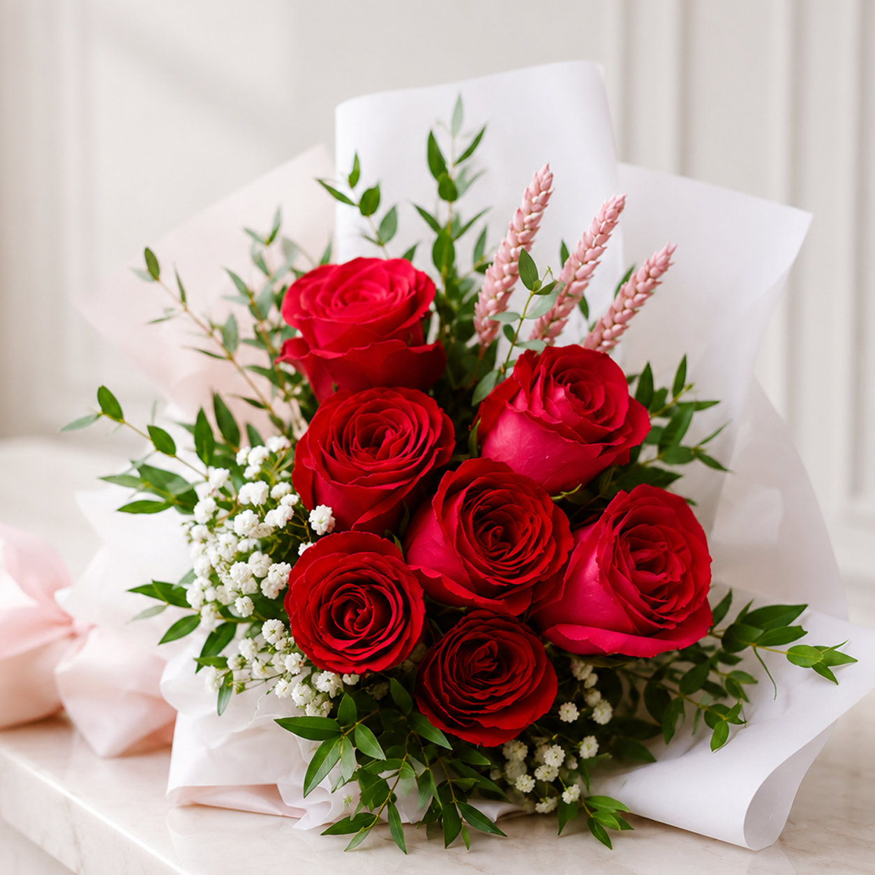 7 Hot Pink Roses for My Heart