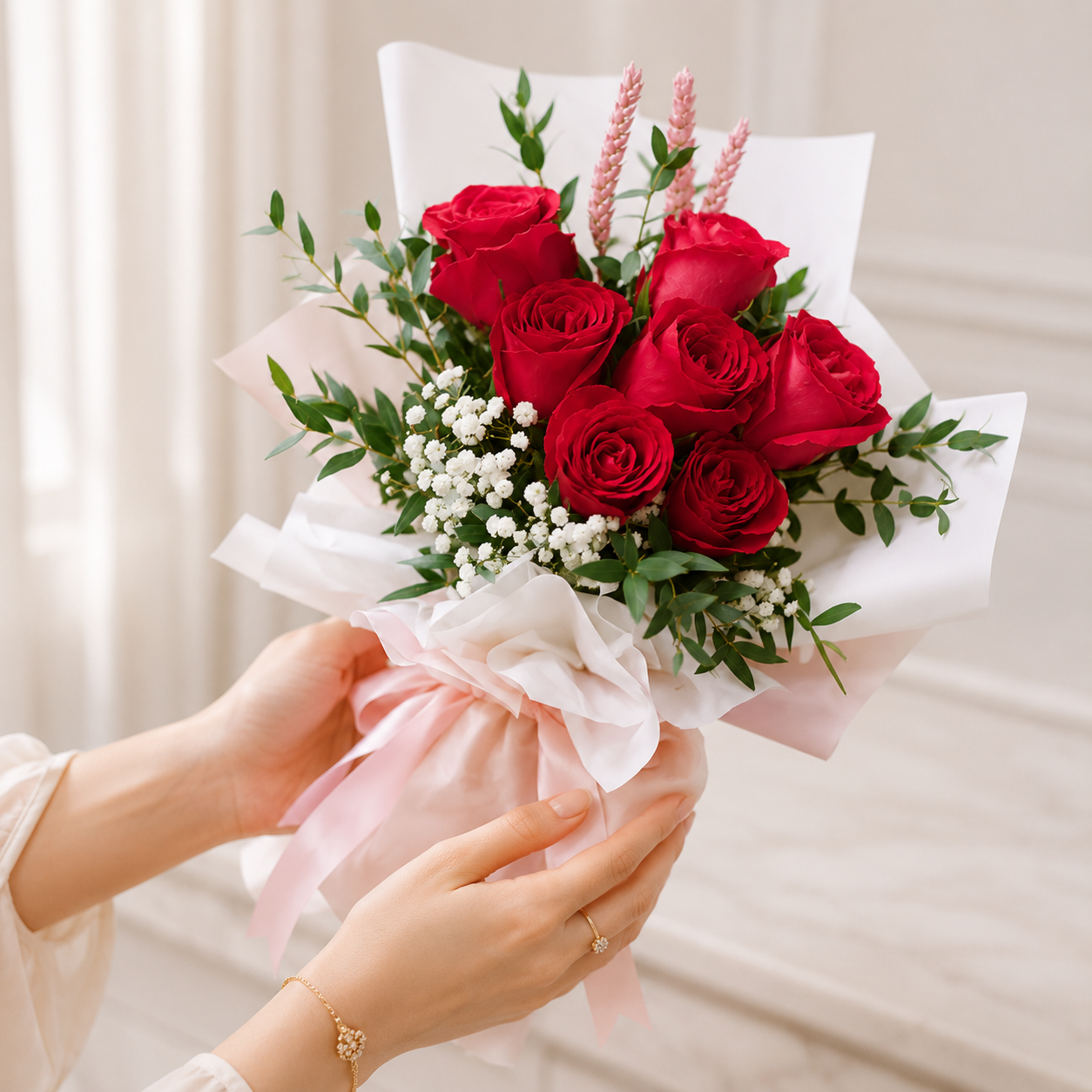 7 Hot Pink Roses for My Heart