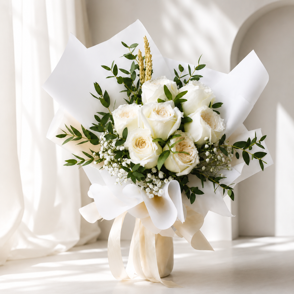 7 White Roses Bouquet
