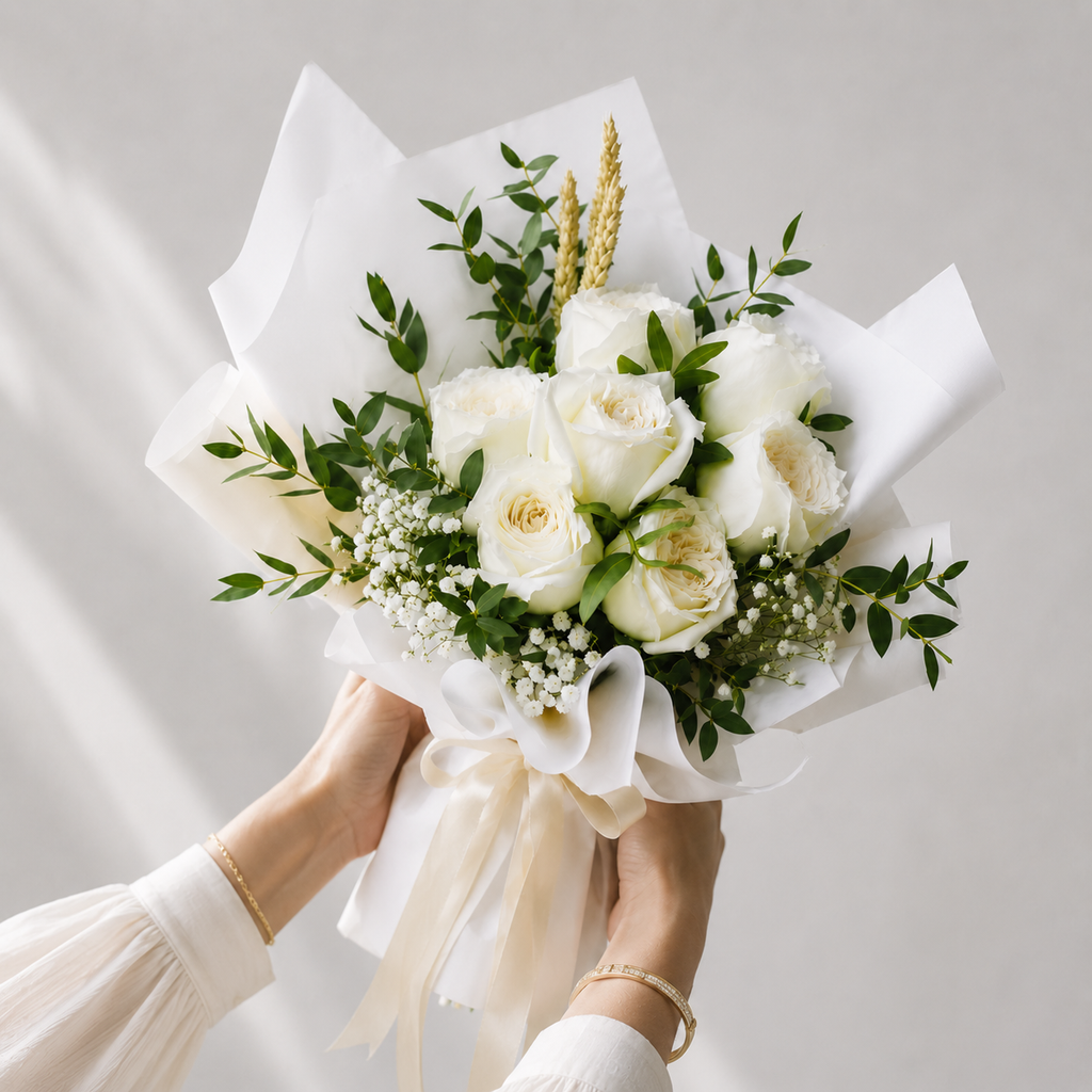 7 White Roses Bouquet