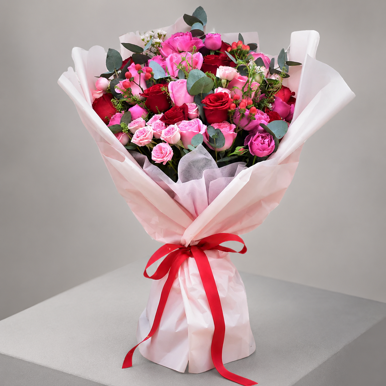 75 Roses – Red, Purple & Baby Pink