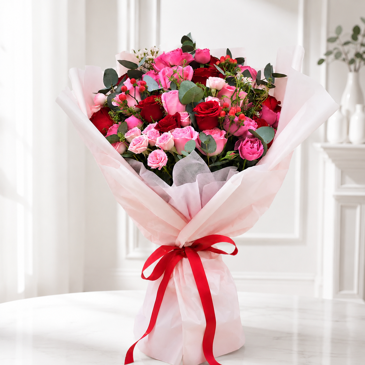 75 Roses – Red, Purple & Baby Pink