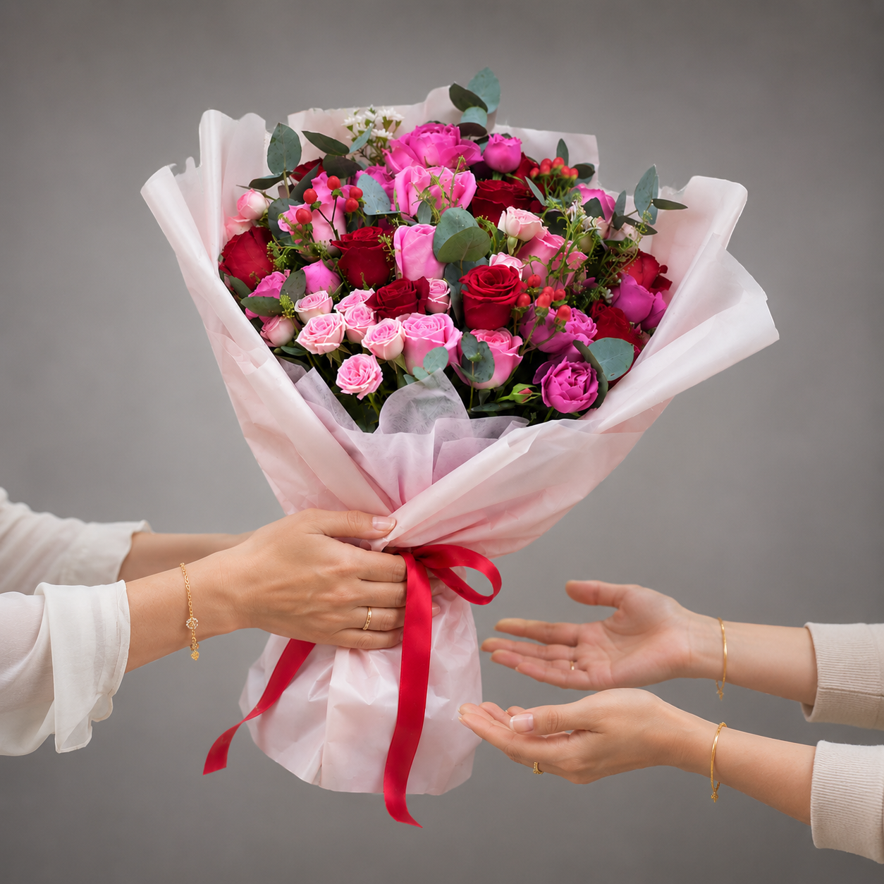 75 Roses – Red, Purple & Baby Pink