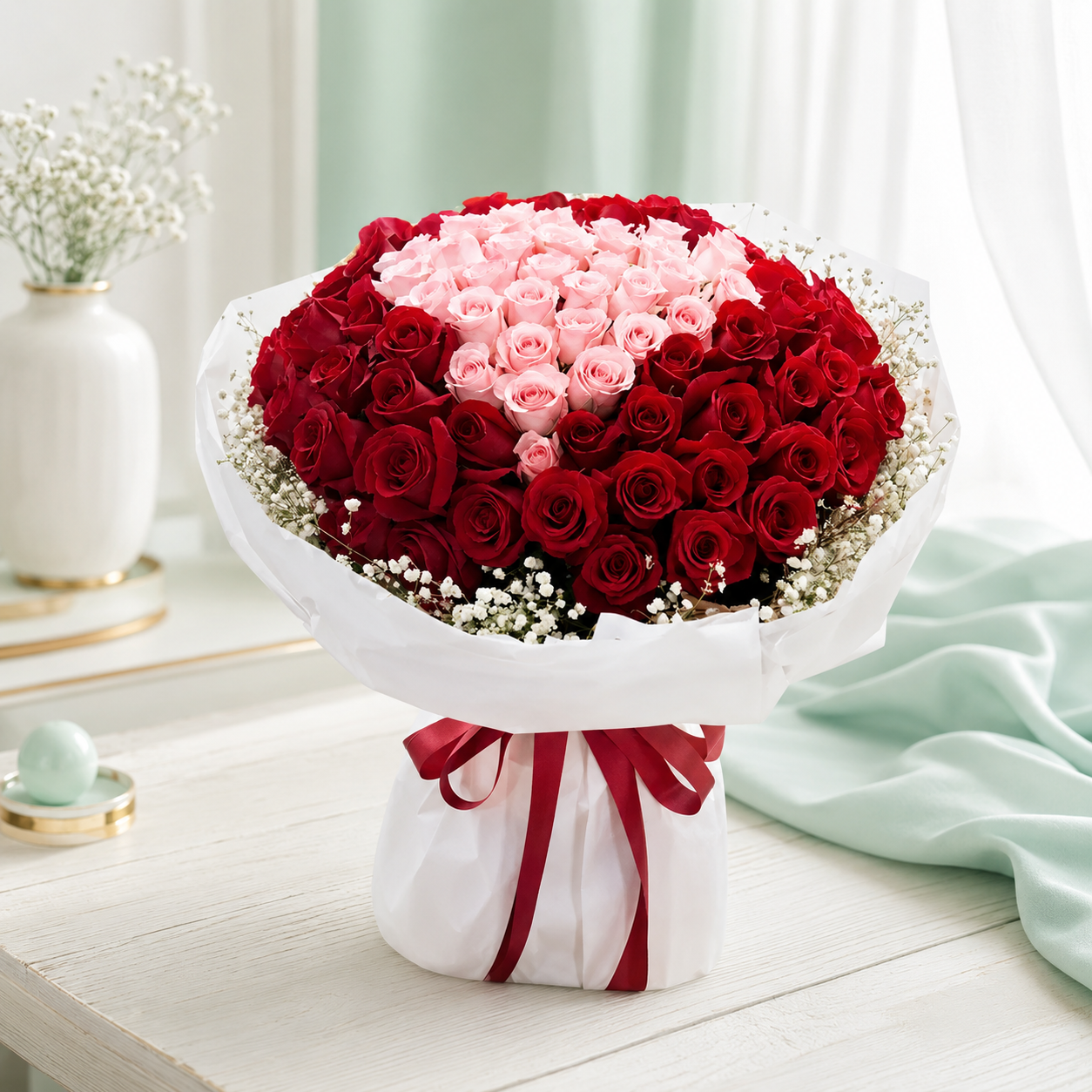 75 Red & 25 Pink Roses – Pure Love Bouquet