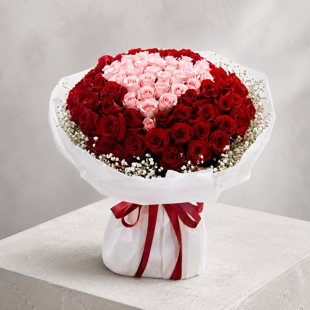 75 Red & 25 Pink Roses – Pure Love Bouquet
