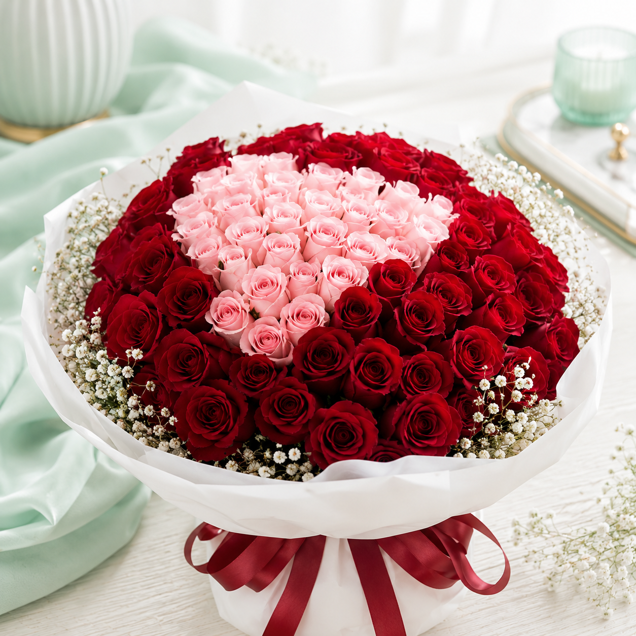 75 Red & 25 Pink Roses – Pure Love Bouquet