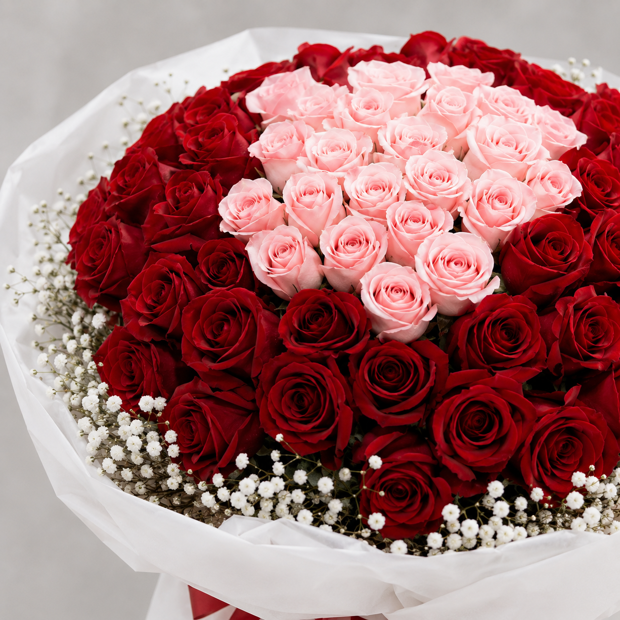 75 Red & 25 Pink Roses – Pure Love Bouquet