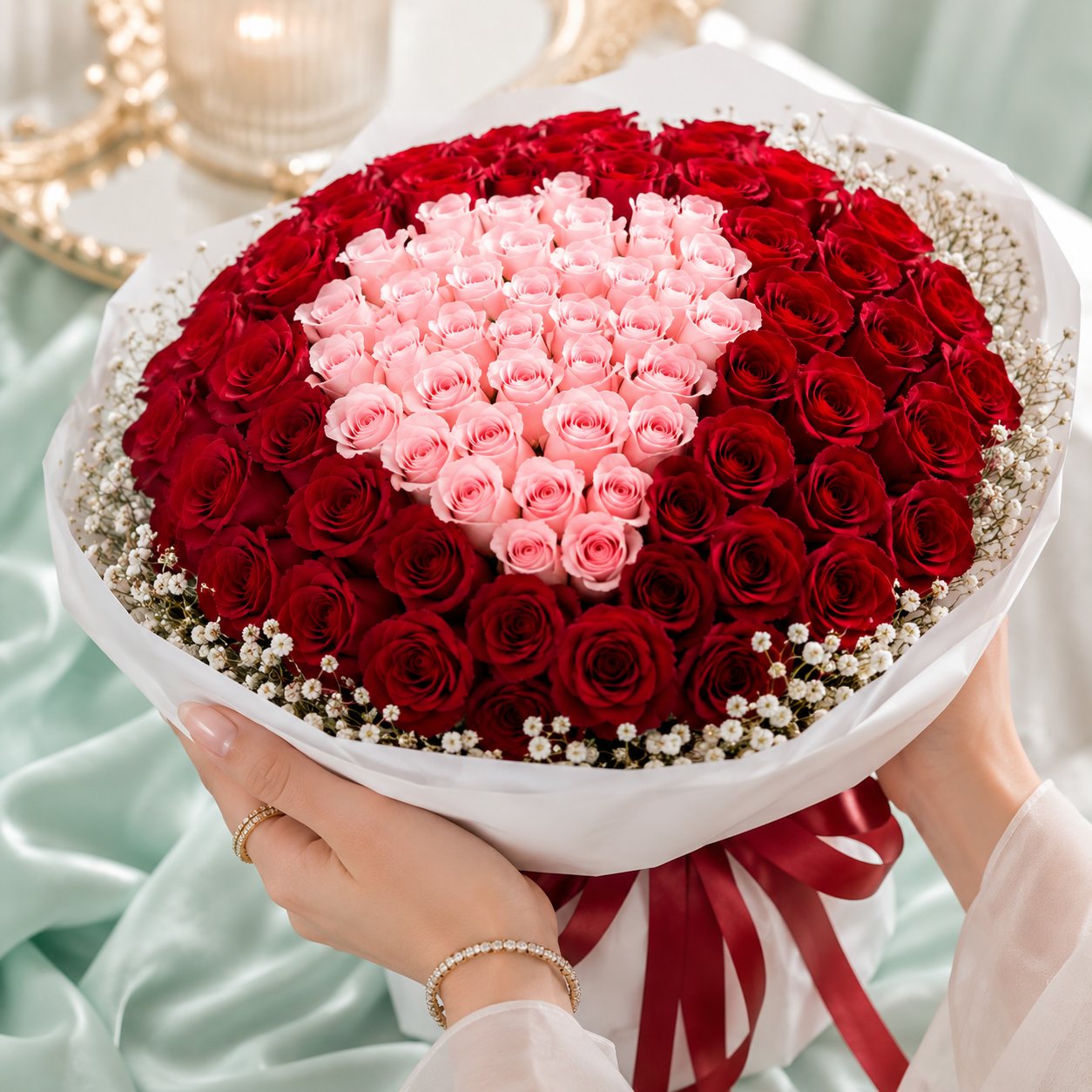75 Red & 25 Pink Roses – Pure Love Bouquet