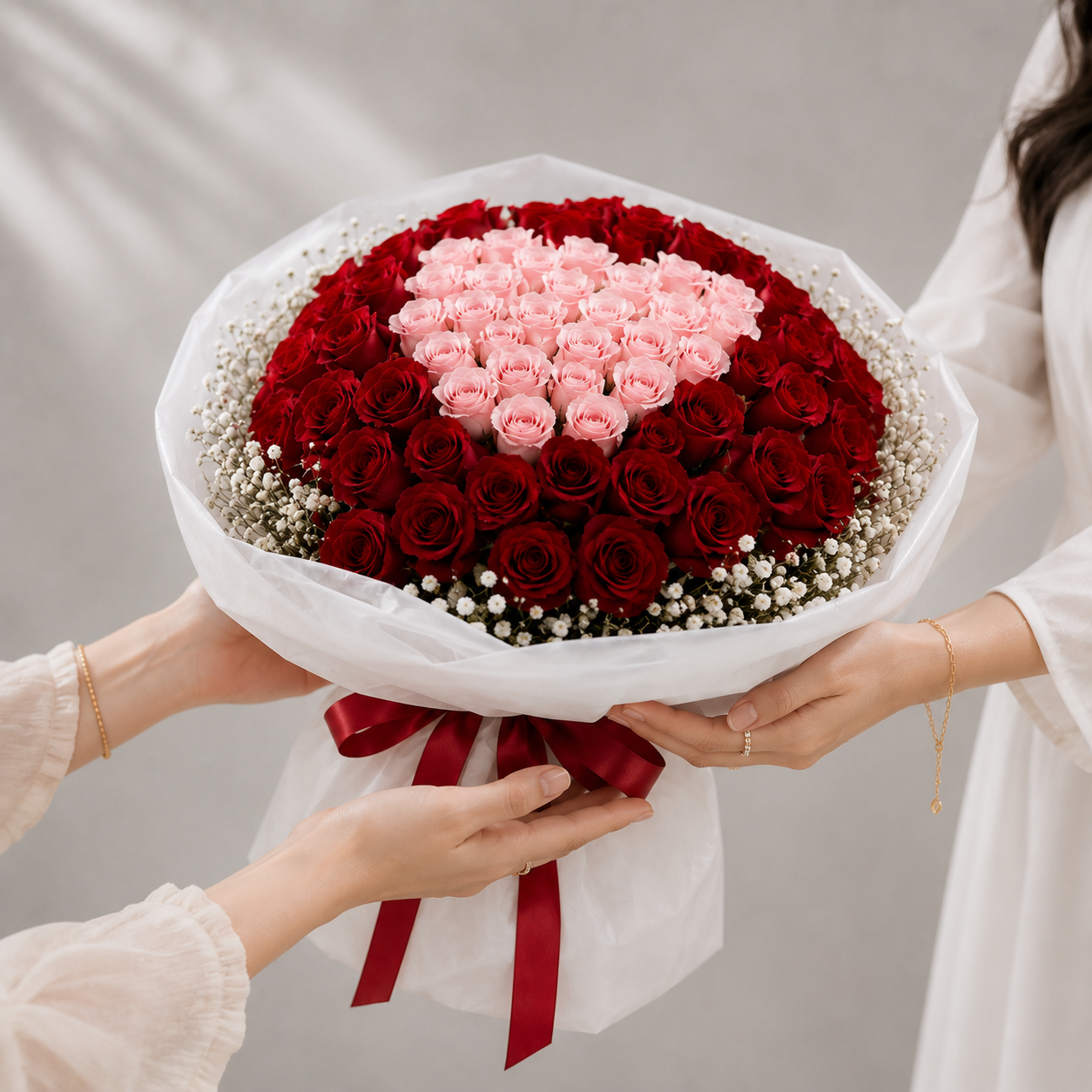 75 Red & 25 Pink Roses – Pure Love Bouquet