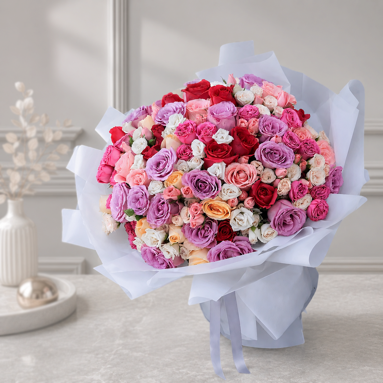 Bouquet of 80 Multicolor Roses – Perfect for Grand Occasions