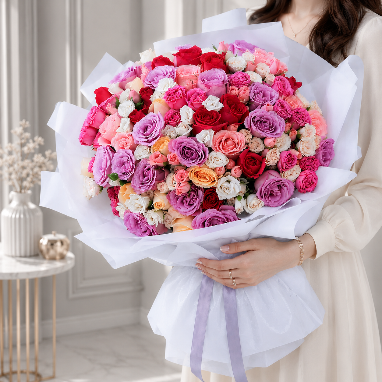 Bouquet of 80 Multicolor Roses – Perfect for Grand Occasions