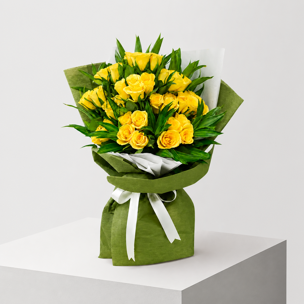 Affectionate 40 Yellow Roses with Green Fillers