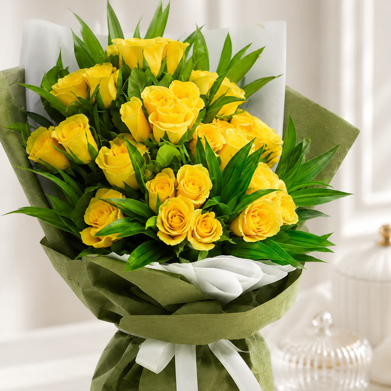 Affectionate 40 Yellow Roses with Green Fillers