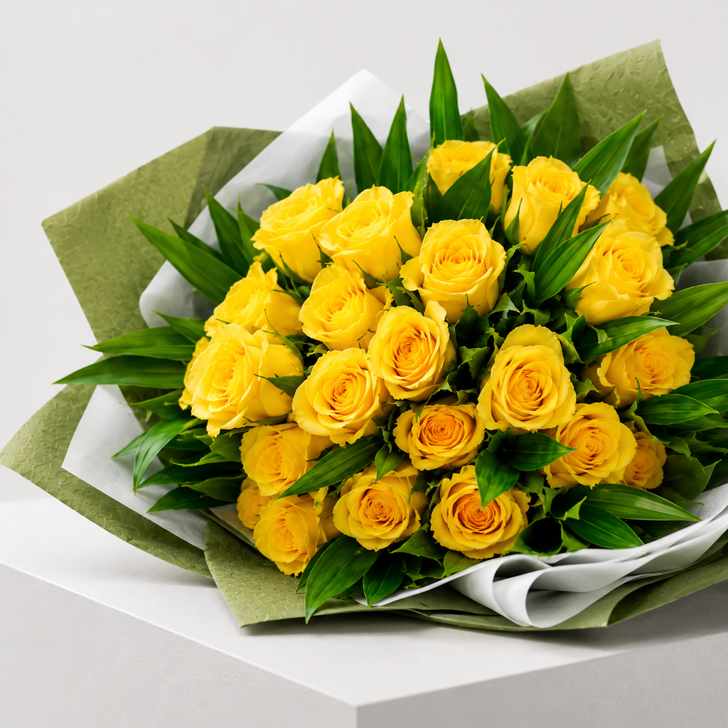 Affectionate 40 Yellow Roses with Green Fillers