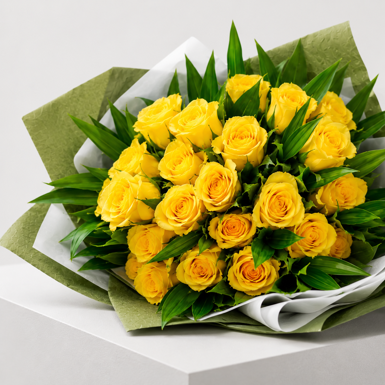 Affectionate 40 Yellow Roses with Green Fillers