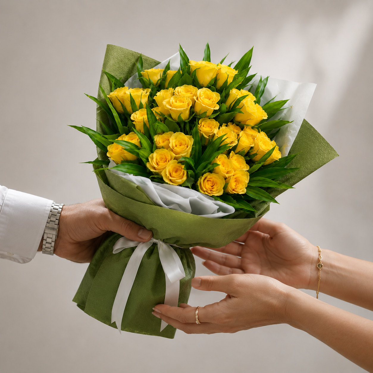 Affectionate 40 Yellow Roses with Green Fillers