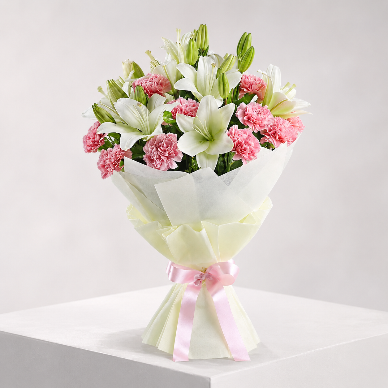 Elegant White Lily & Pink Carnation Bouquet