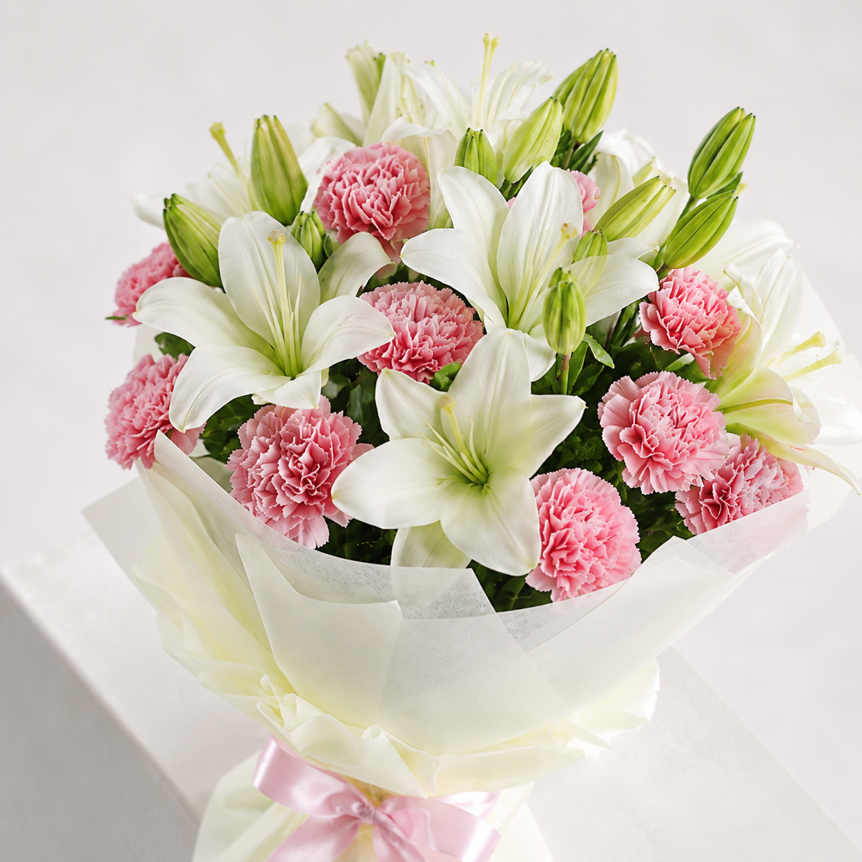 Elegant White Lily & Pink Carnation Bouquet