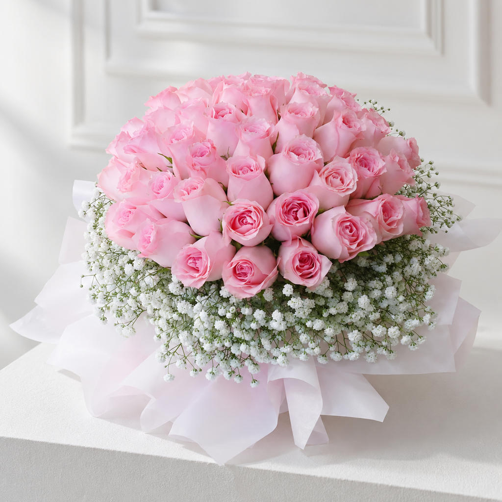 Bunch of 50 Baby Pink Roses