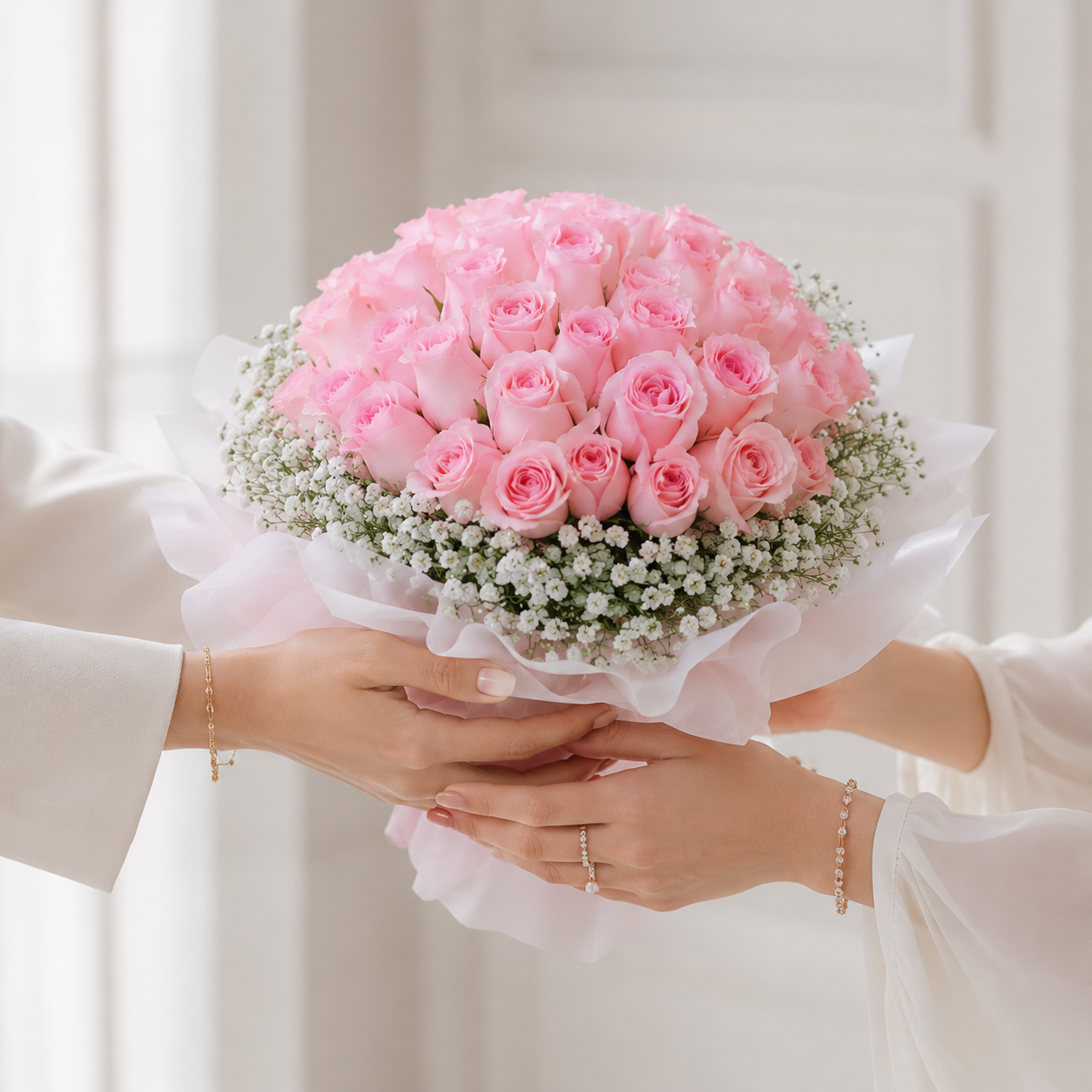 Bunch of 50 Baby Pink Roses