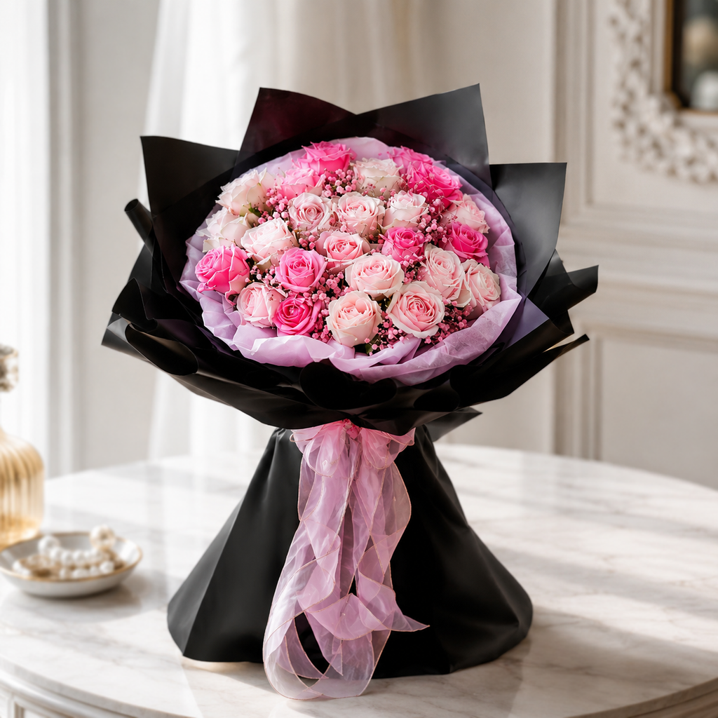 Elegant Bouquet of 30 Pink Roses
