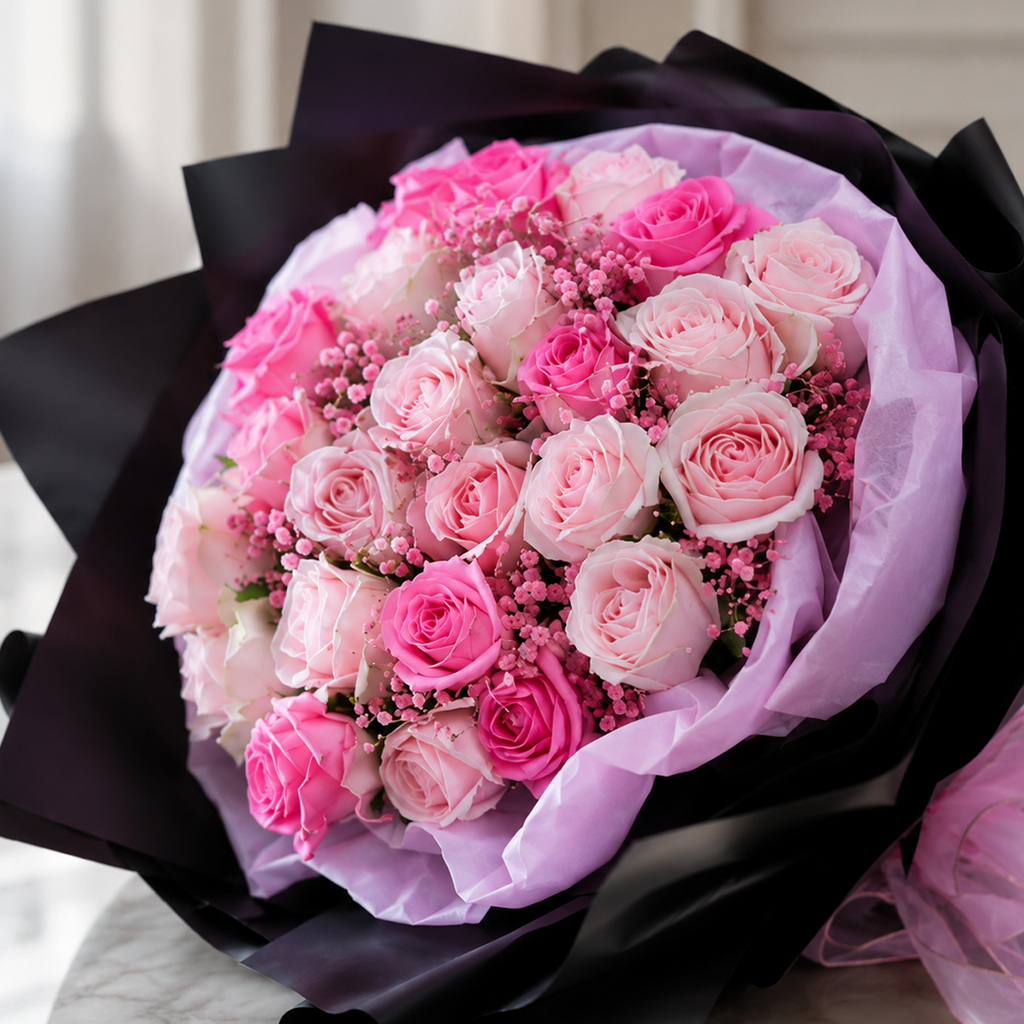 Elegant Bouquet of 30 Pink Roses