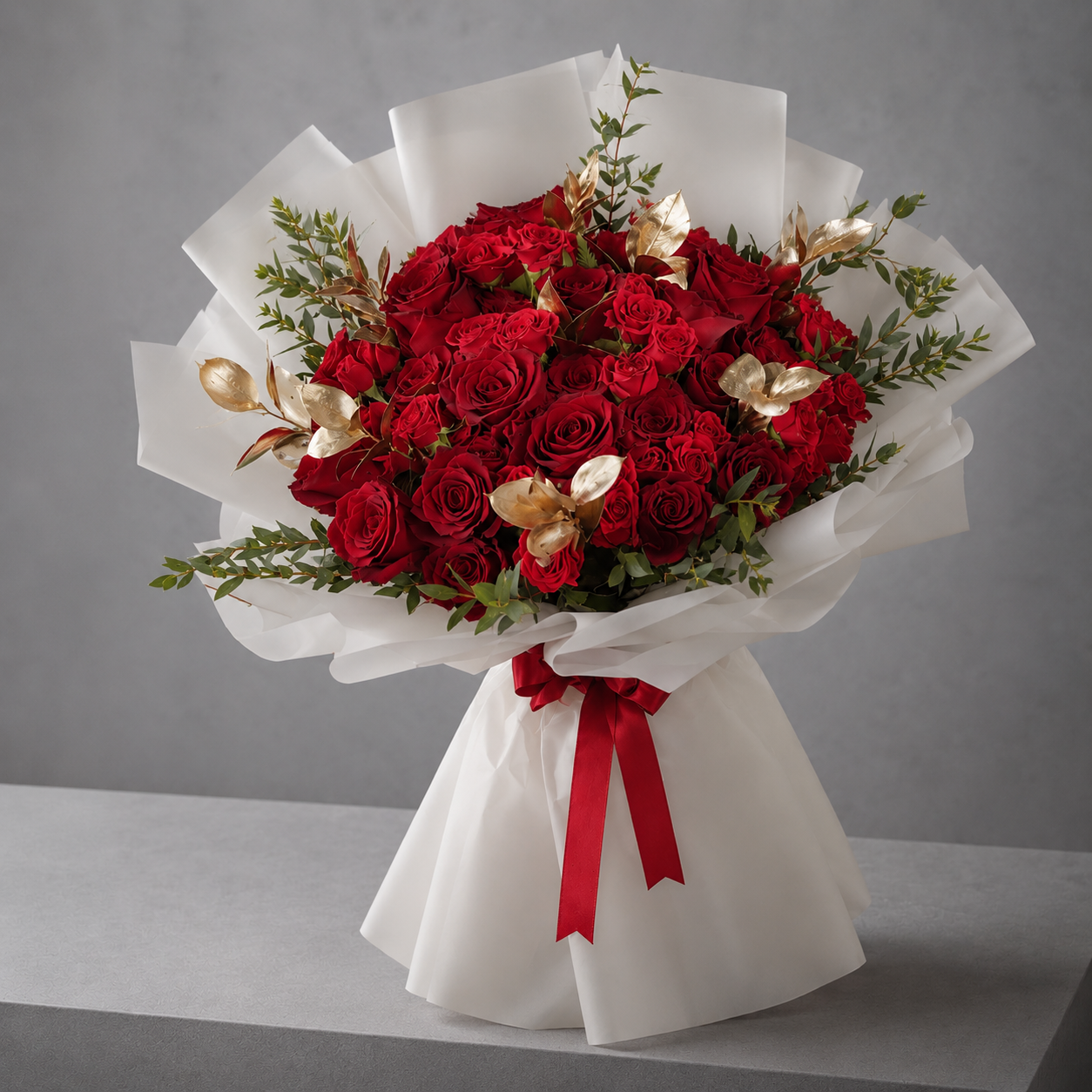 Golden Blush Red Roses Bouquet