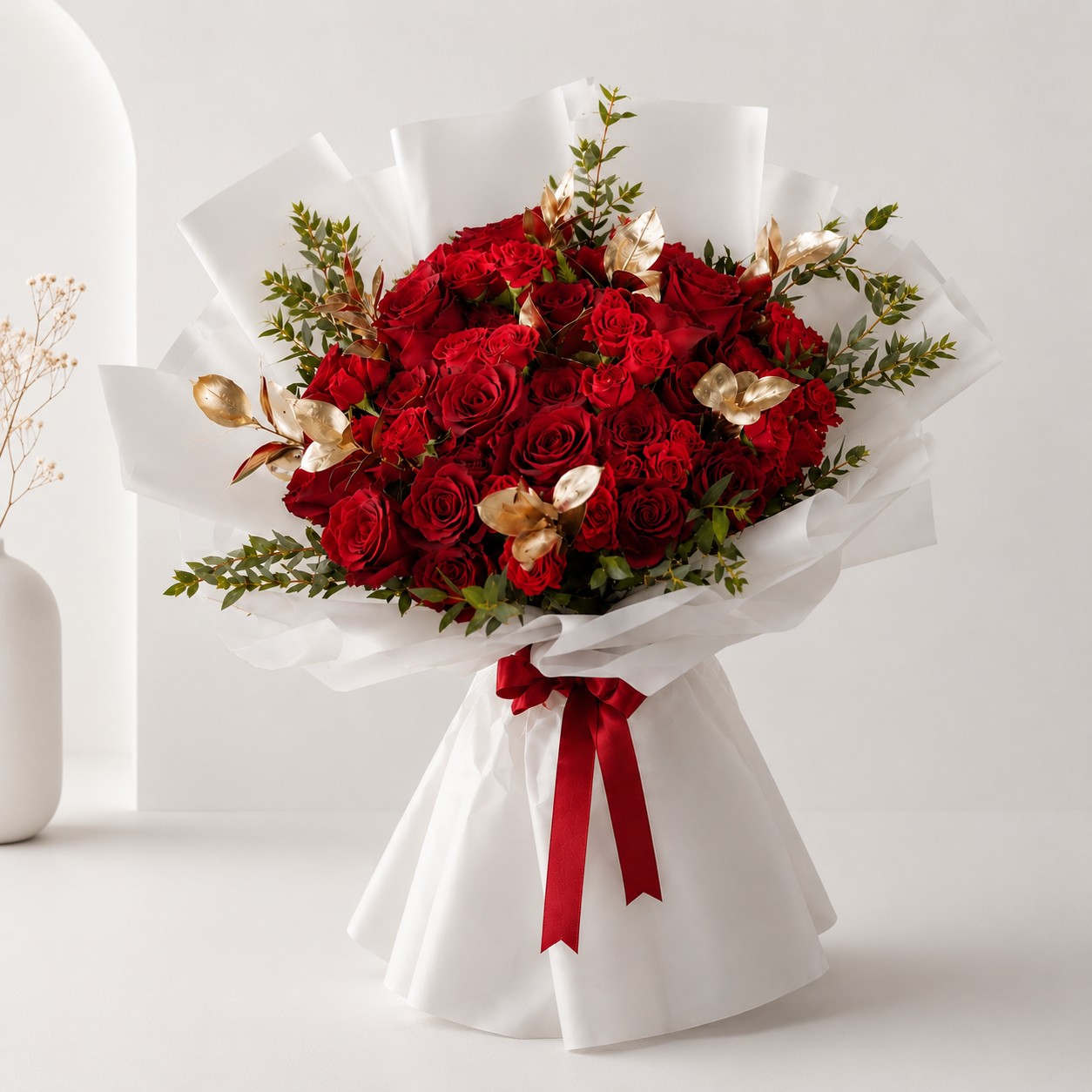 Golden Blush Red Roses Bouquet