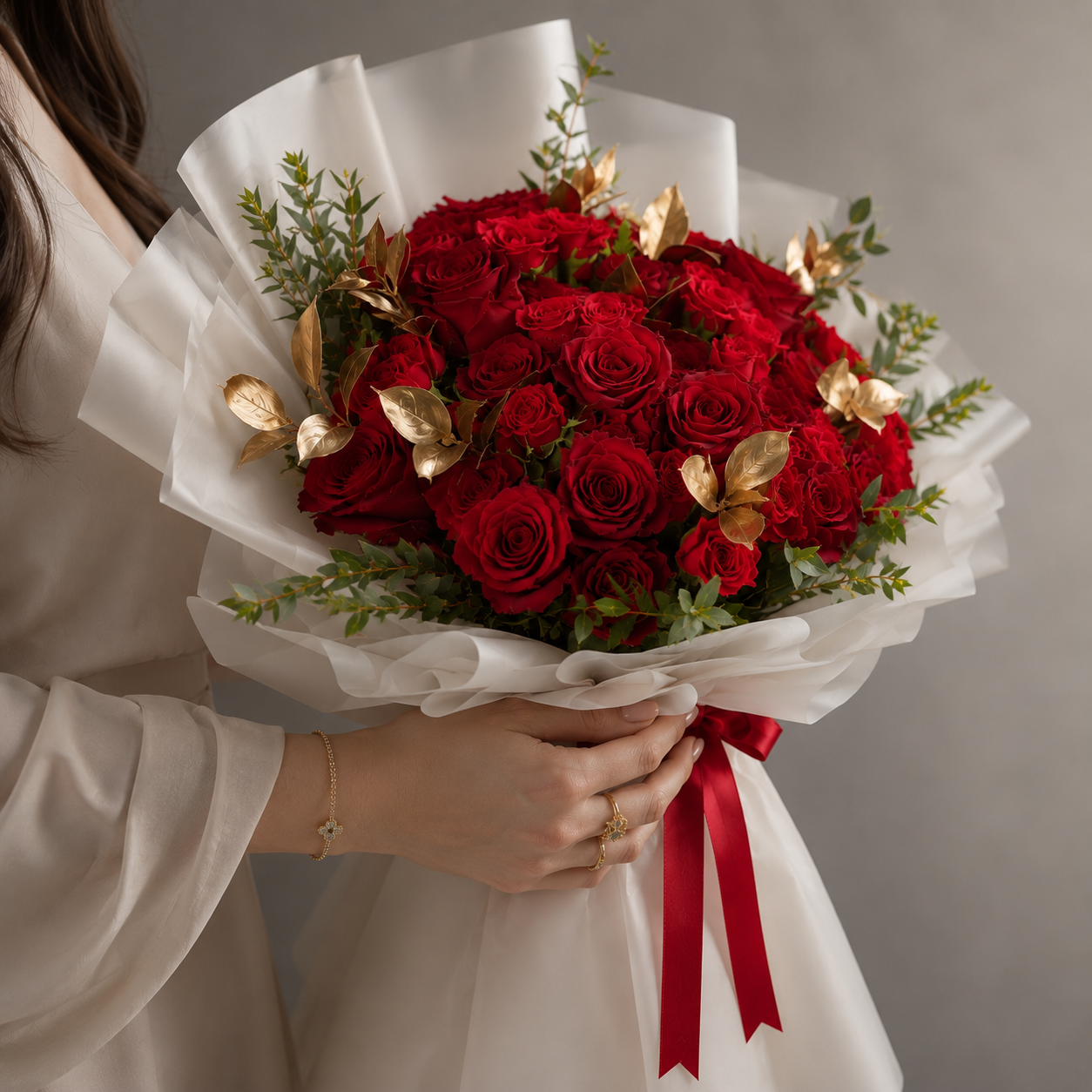 Golden Blush Red Roses Bouquet