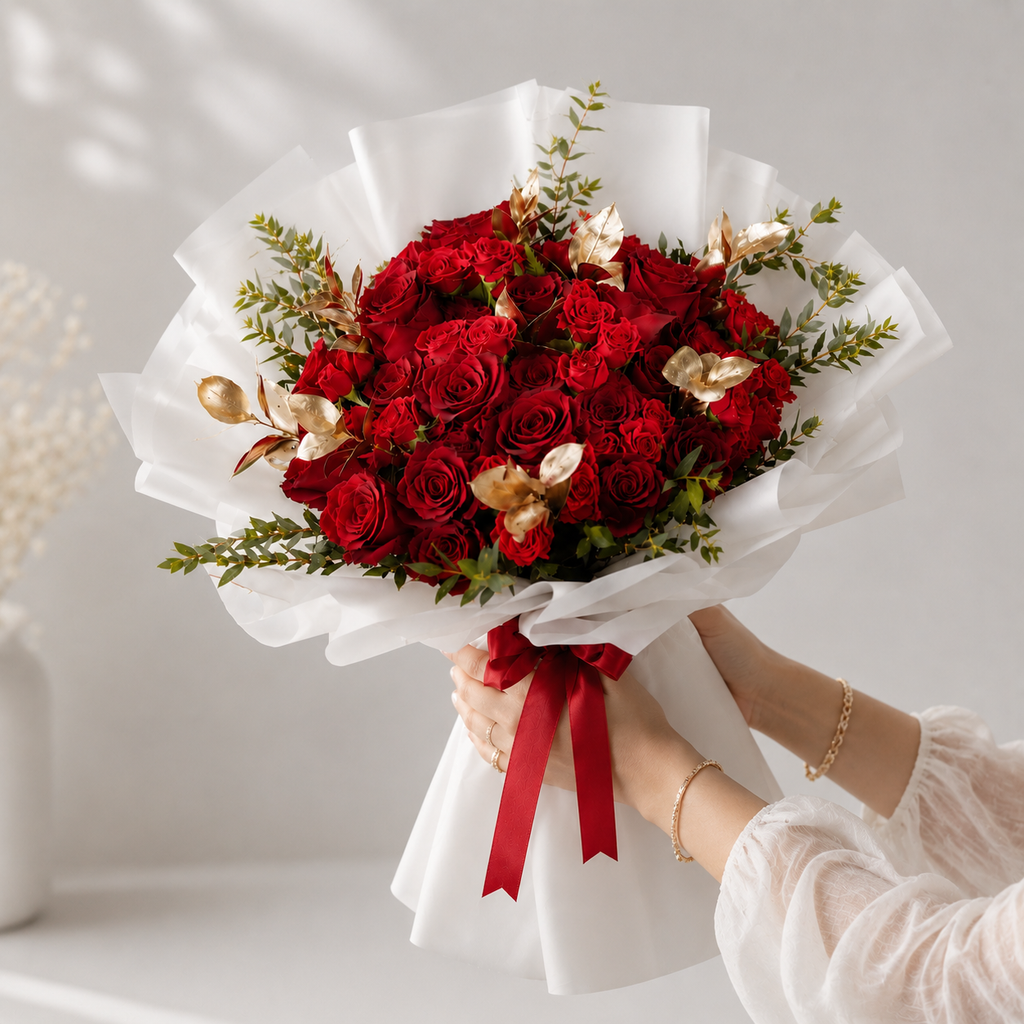 Golden Blush Red Roses Bouquet