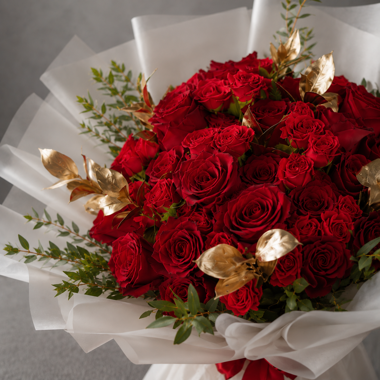 Golden Blush Red Roses Bouquet