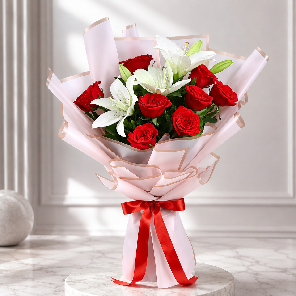 Majestic Red Roses & Asiatic Lilies