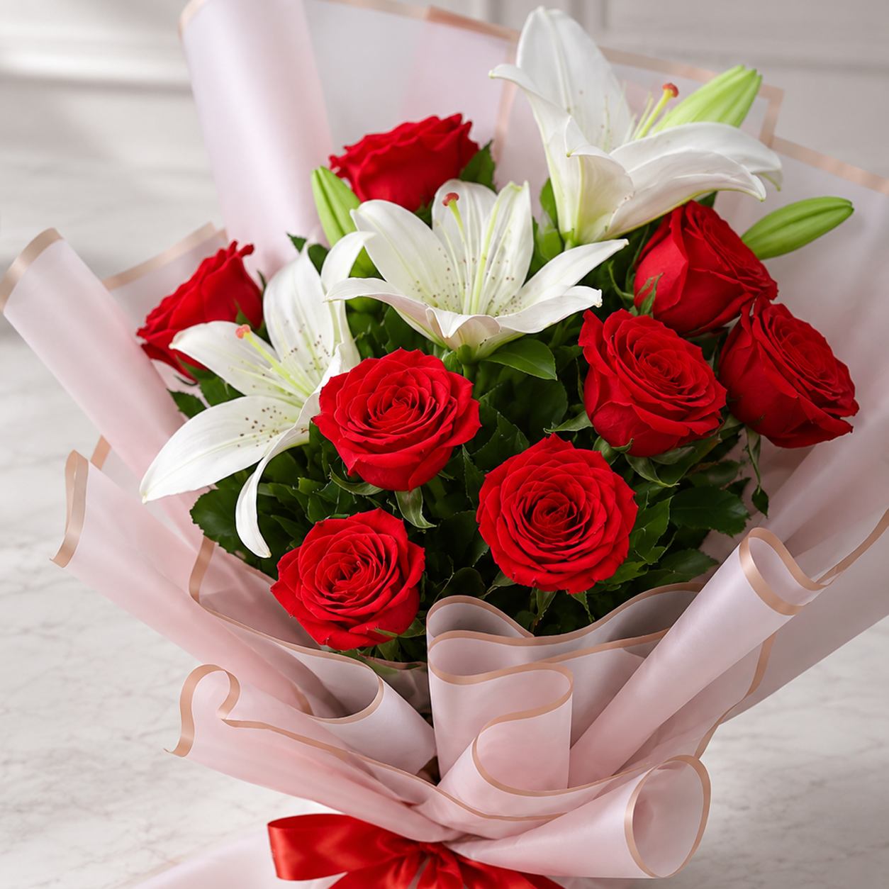 Majestic Red Roses & Asiatic Lilies