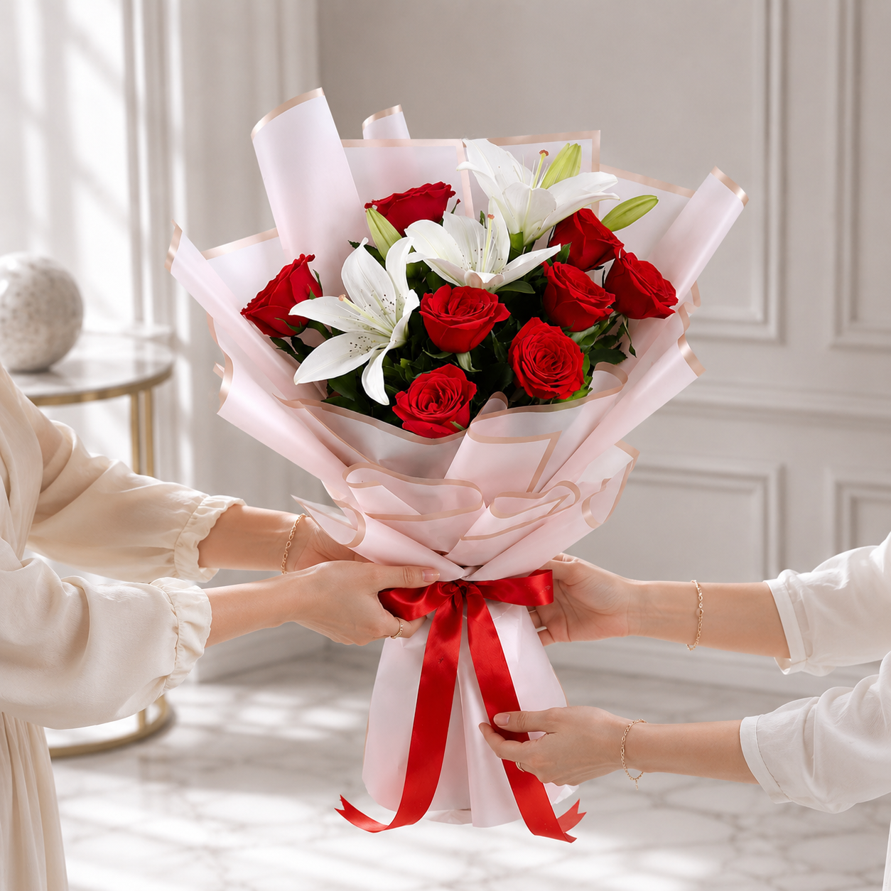 Majestic Red Roses & Asiatic Lilies