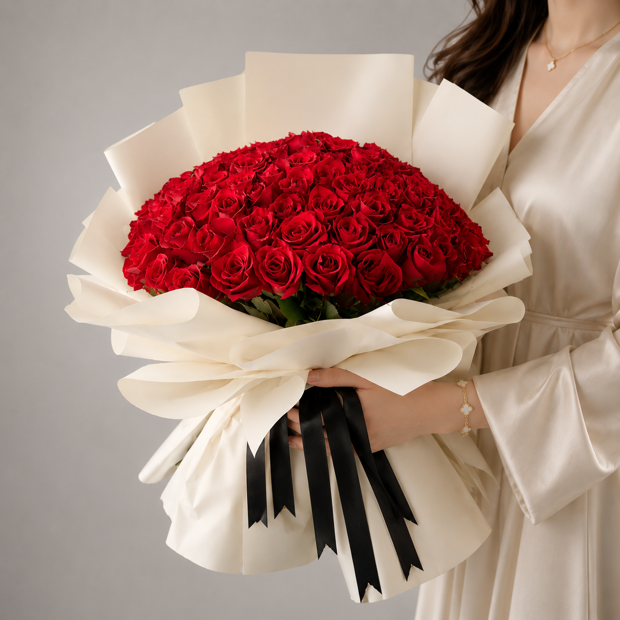 Modern Passion: 100 Red Roses Bouquet