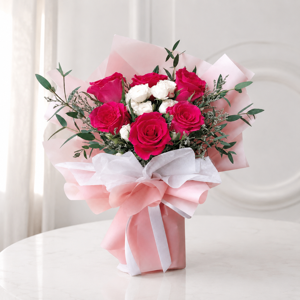 Modern Romance: Pink & White Roses Bouquet