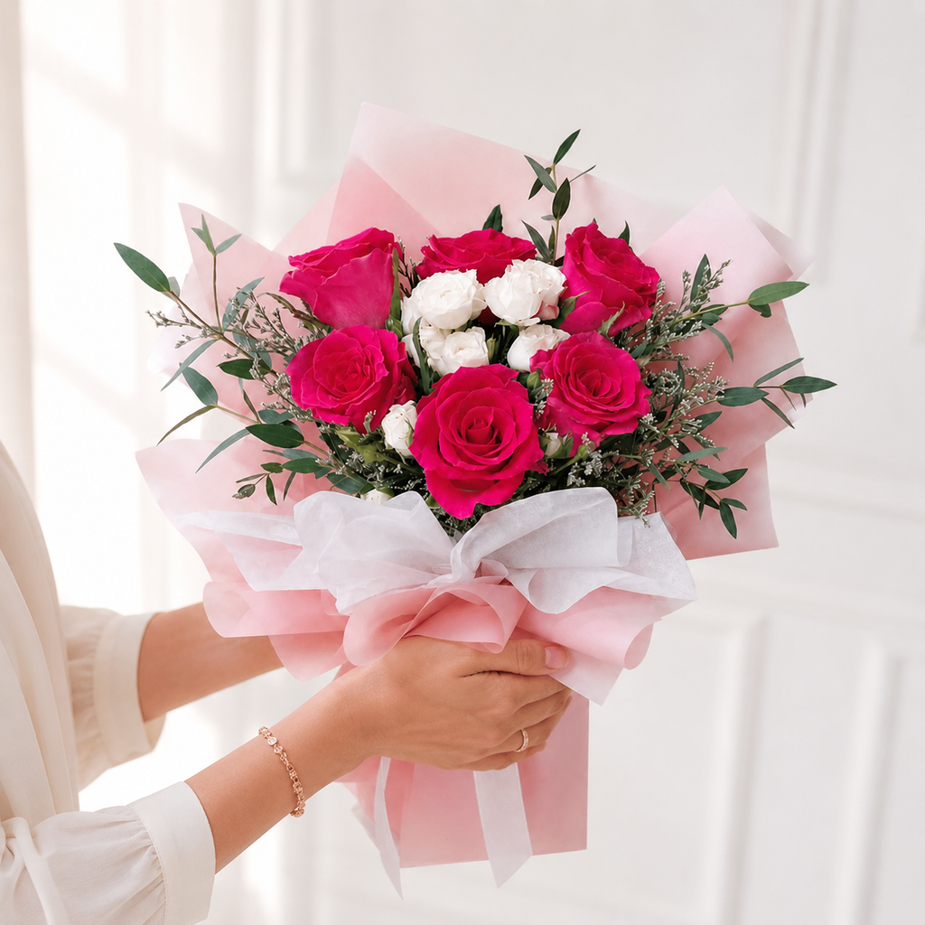 Modern Romance: Pink & White Roses Bouquet