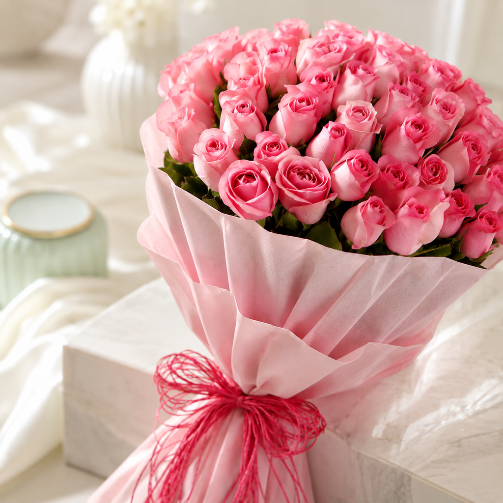 Pink Rose Bouquet - 50 Stems