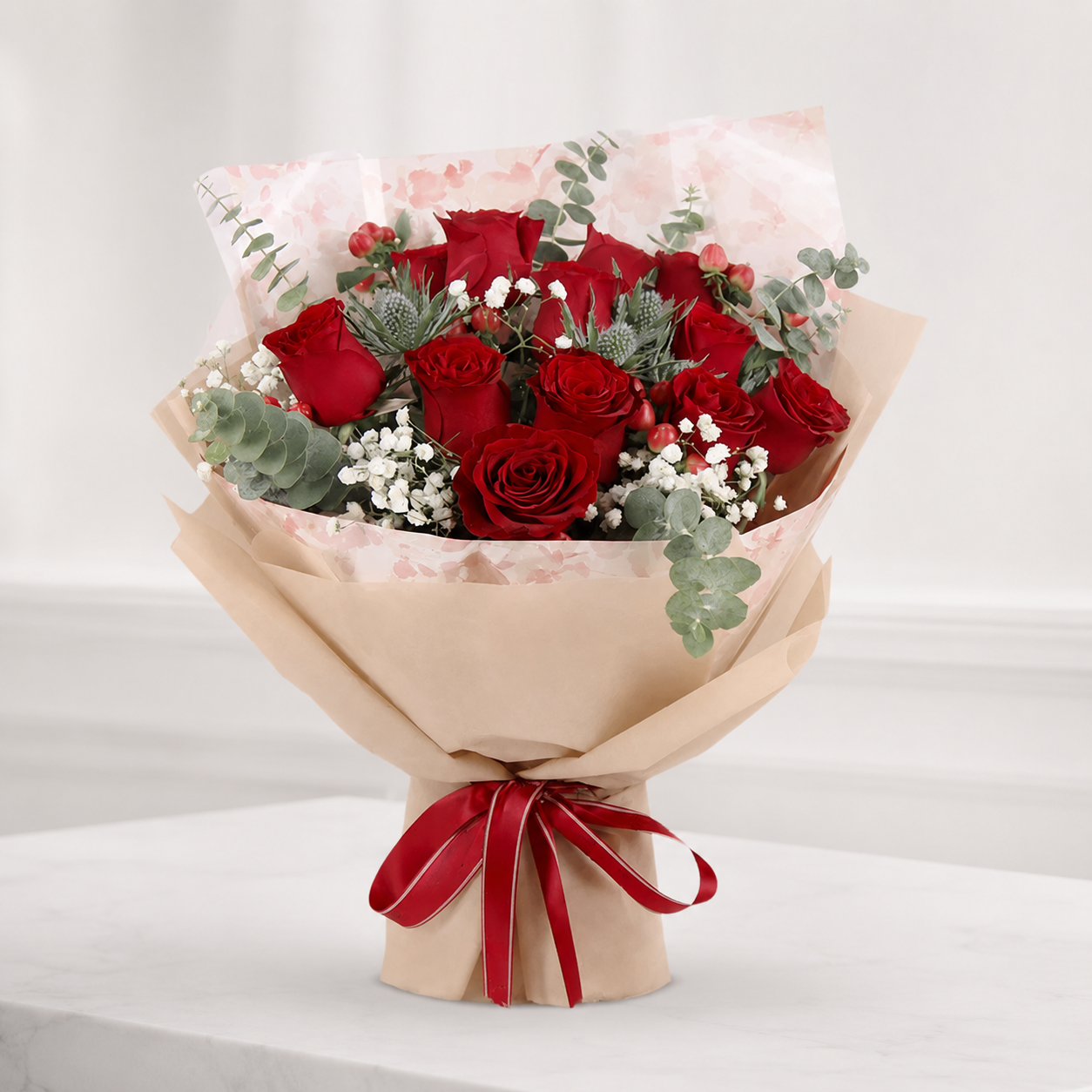 Premium Red Rose Bouquet with Fillers and Greenery