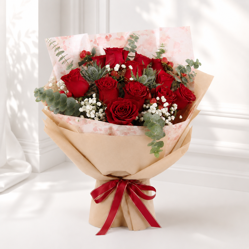 Premium Red Rose Bouquet with Fillers and Greenery