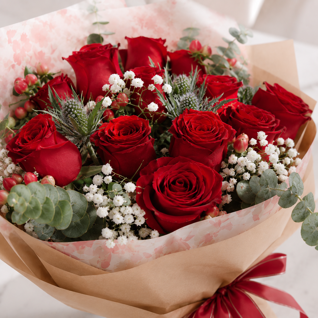 Premium Red Rose Bouquet with Fillers and Greenery