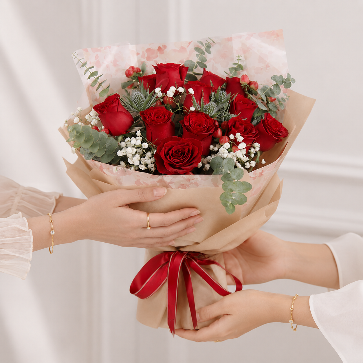 Premium Red Rose Bouquet with Fillers and Greenery
