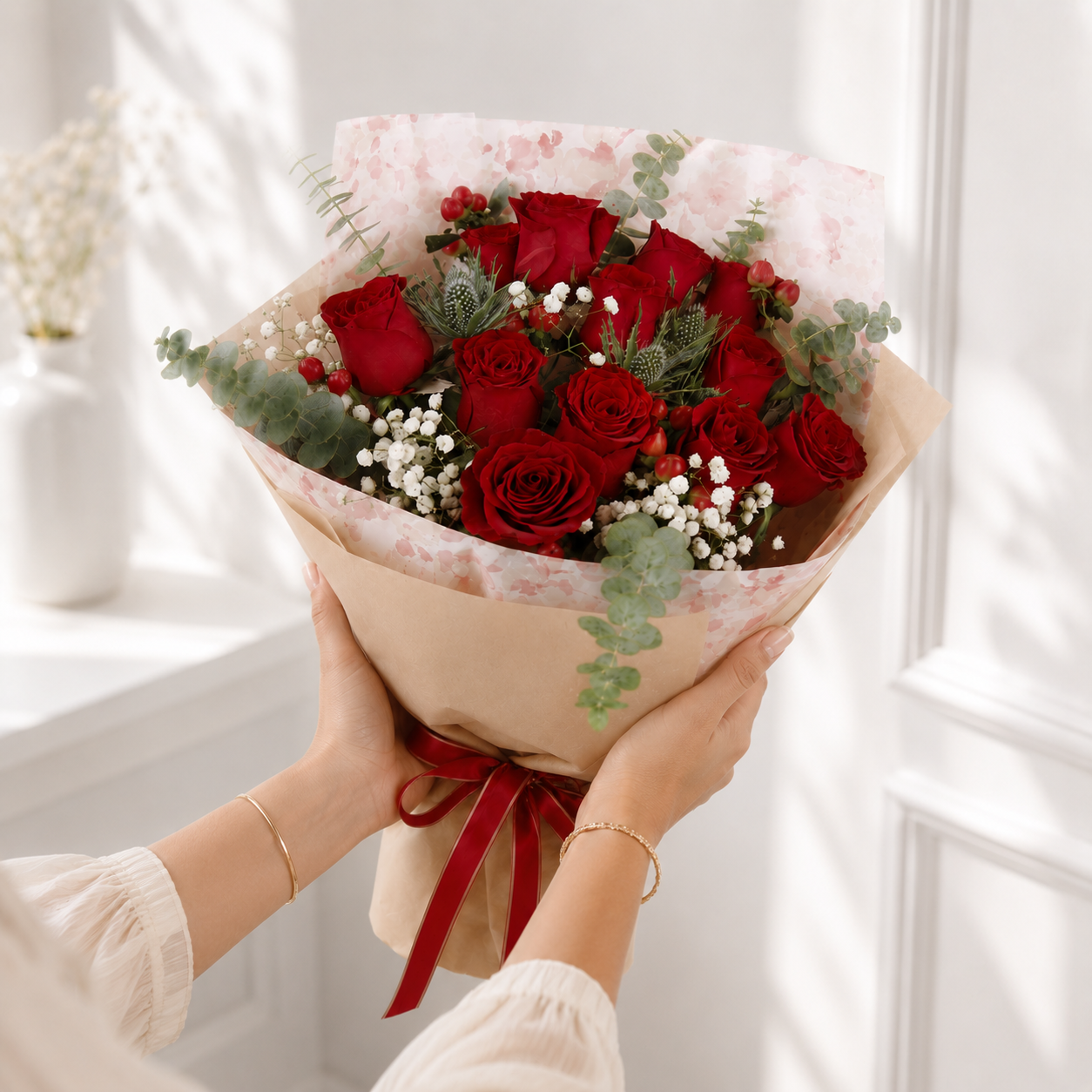 Premium Red Rose Bouquet with Fillers and Greenery