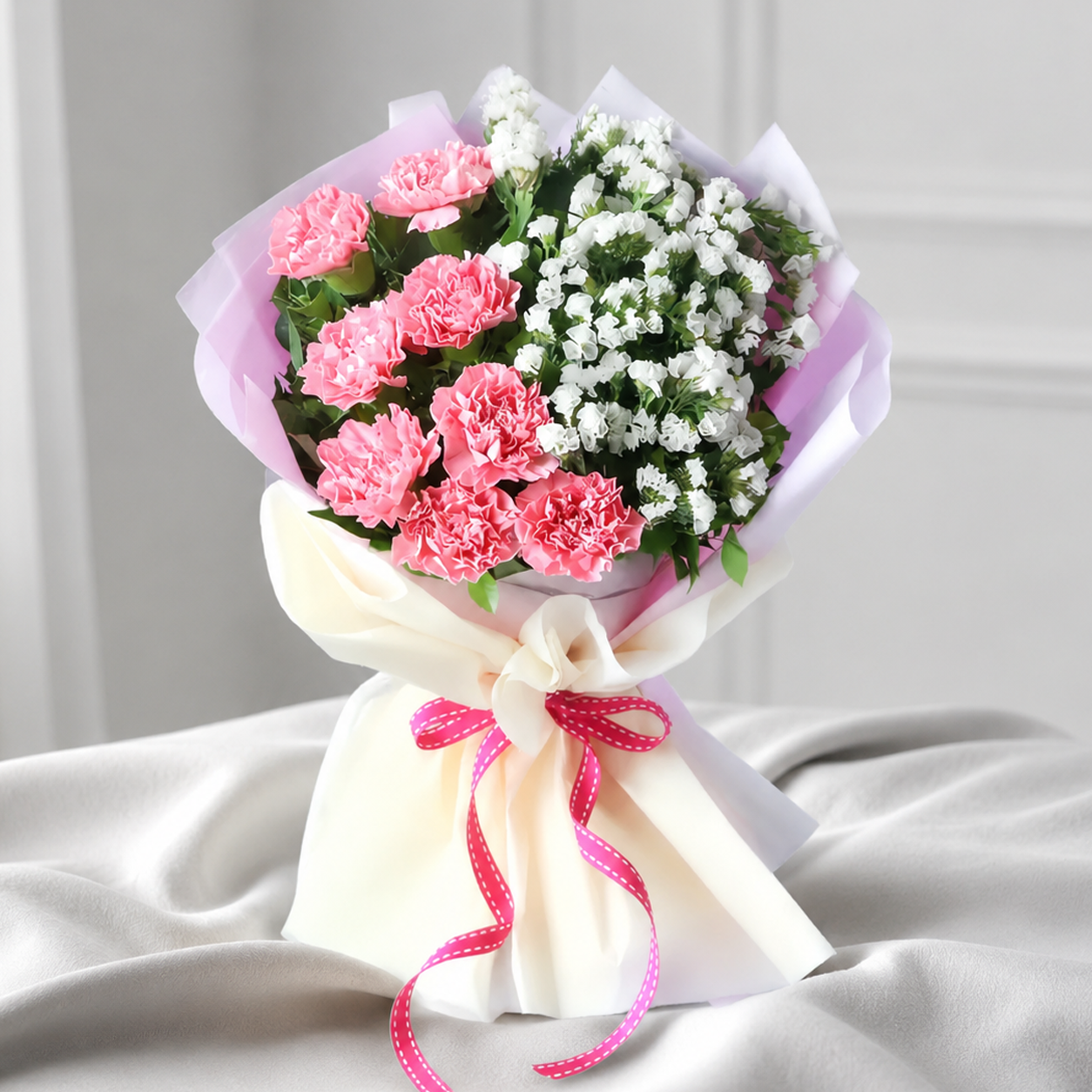 Pink carnation with White Fillers Bouquet