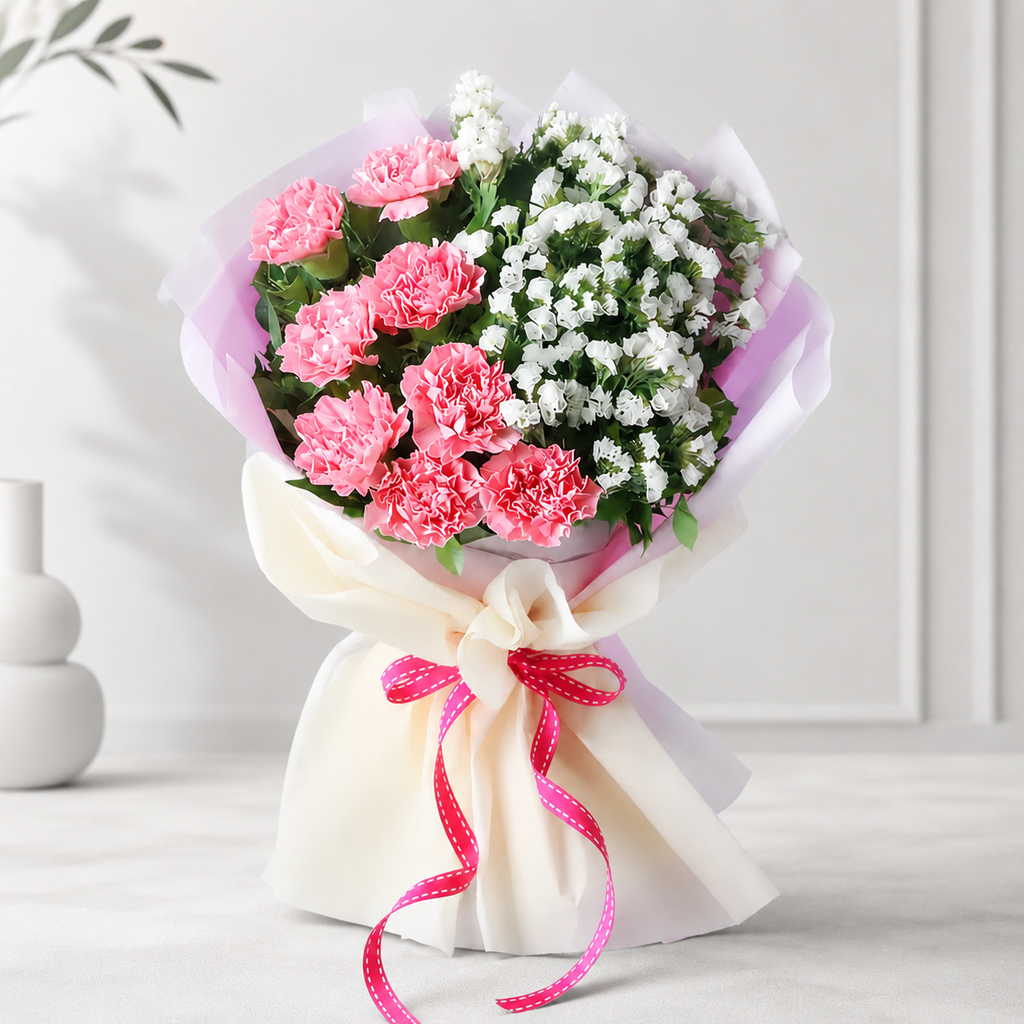 Pink carnation with White Fillers Bouquet