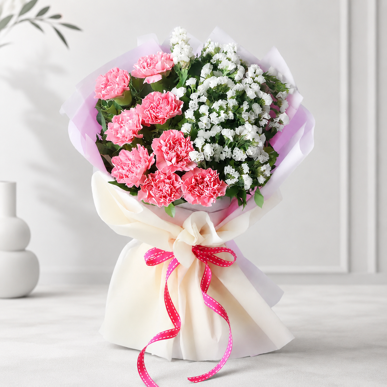 Pink carnation with White Fillers Bouquet