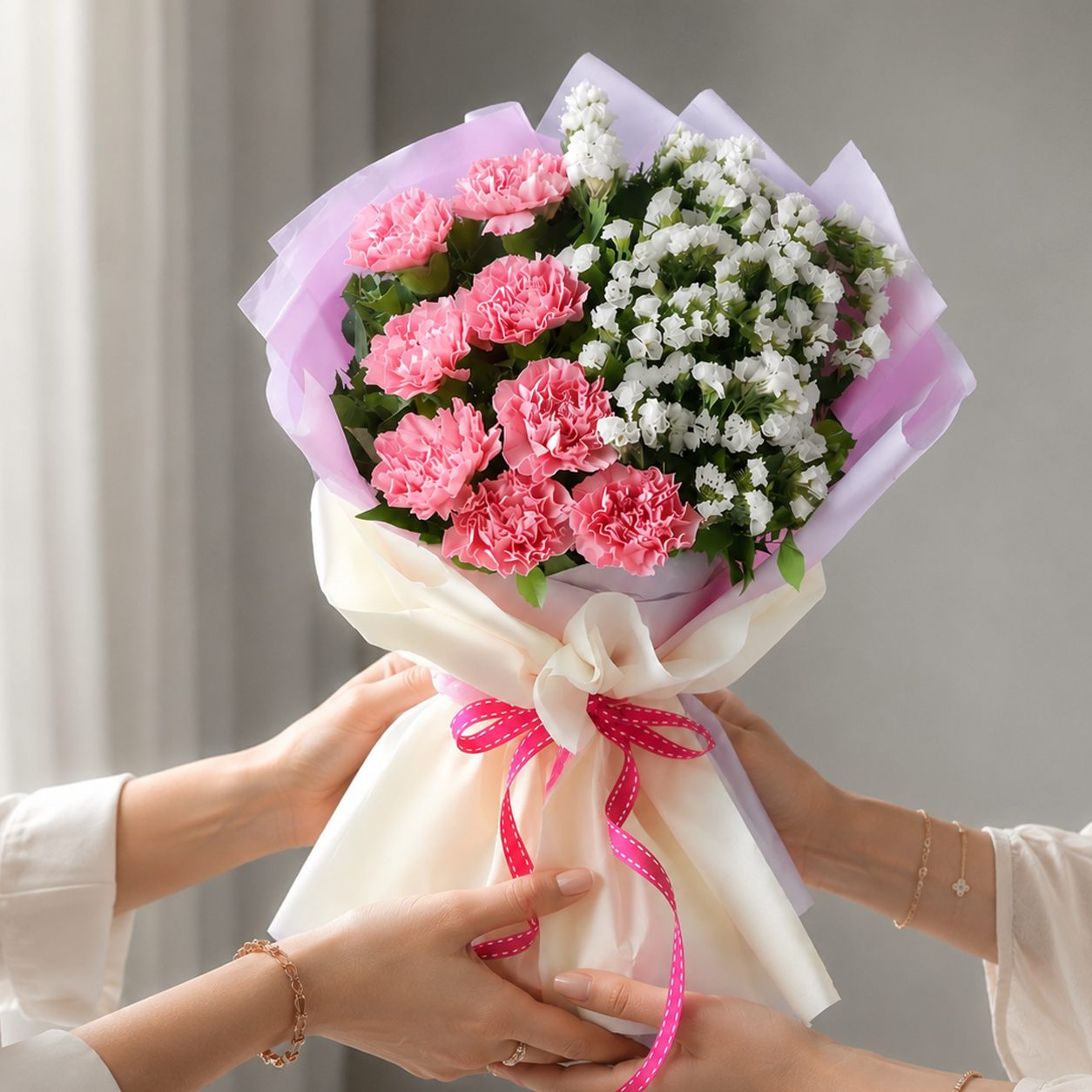 Pink carnation with White Fillers Bouquet