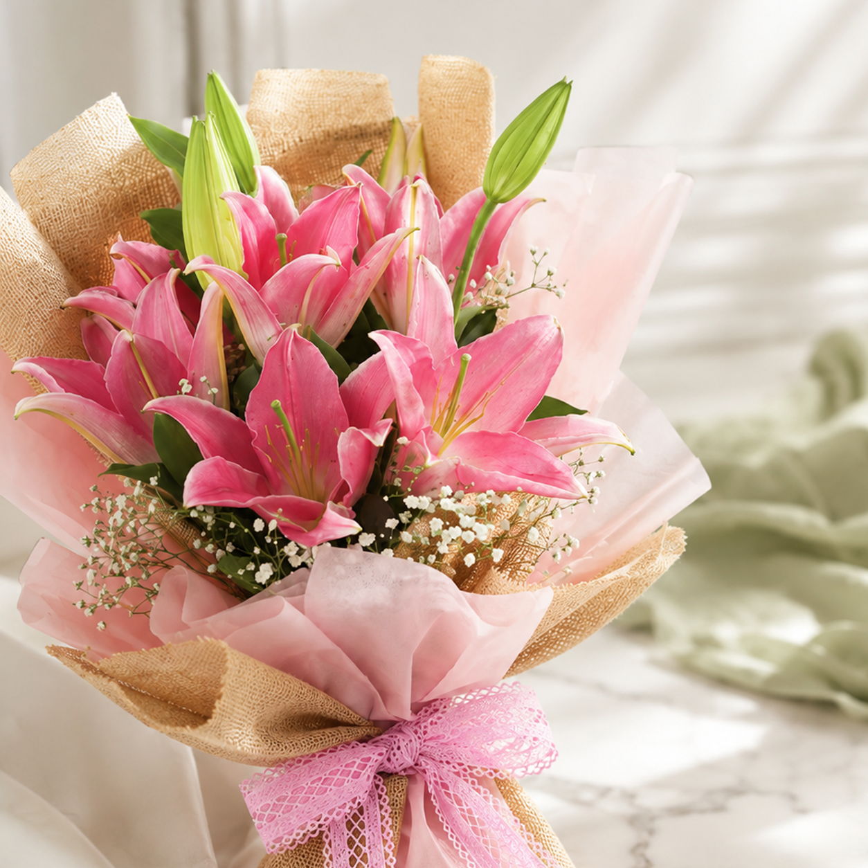 Blushing Lovely Pink Lily Bouquet